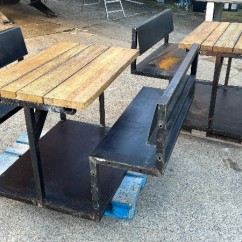 Table pique nique 1m10 x 1m60 - bois massif & métal brut 