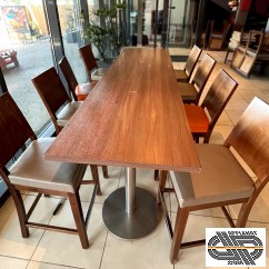 Table haute plateau style bois - 2m40 ( 8 couverts)