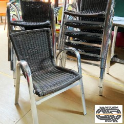 Lot 55 fauteuils de terrasse Alu chromé & résine tressée marron façon rotin