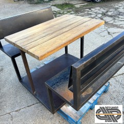 Table pique nique 1m10 x 1m60 - bois massif & métal brut 