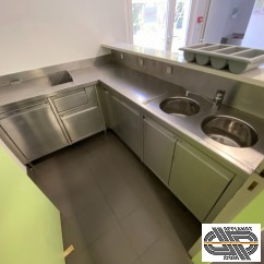 Comptoir bar inox sec /neutre / non réfrigéré | en angle 90° | ± 1m75 x 2m30