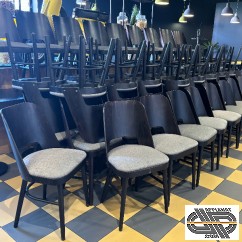 Plus de 50 chaises assise tissus gris & dossier bois noir 