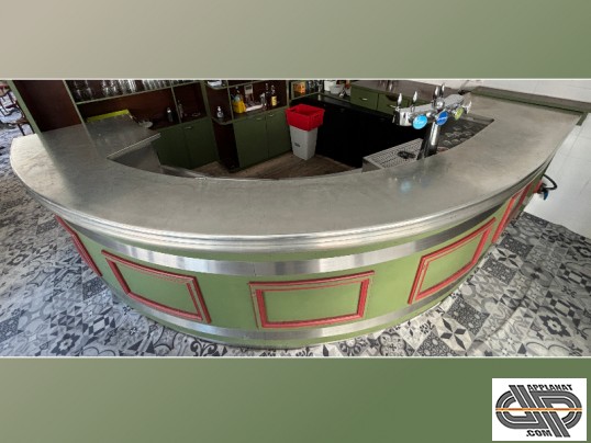 comptoir de bar d'occasion avec piste en étain