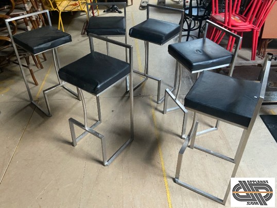 Lot 6 chaises bar design structure inx et assise noire