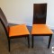 Mobilier CHR : Lot 19 chaises en bois massif verni avec assise simili cuir orange
